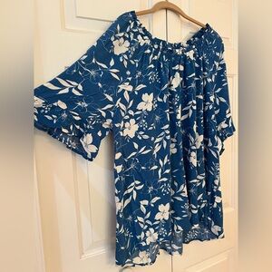 NAIF Blue and White Floral Blouse NWT Size 2X